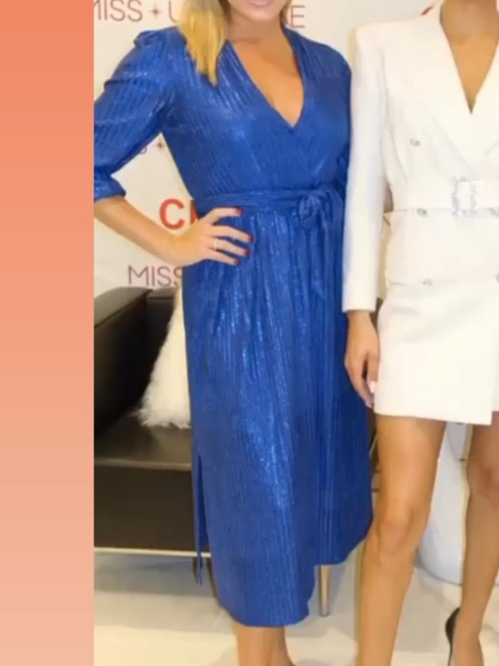 Alice + Olivia Metallic Cobalt Blue Wrap Midi Dress